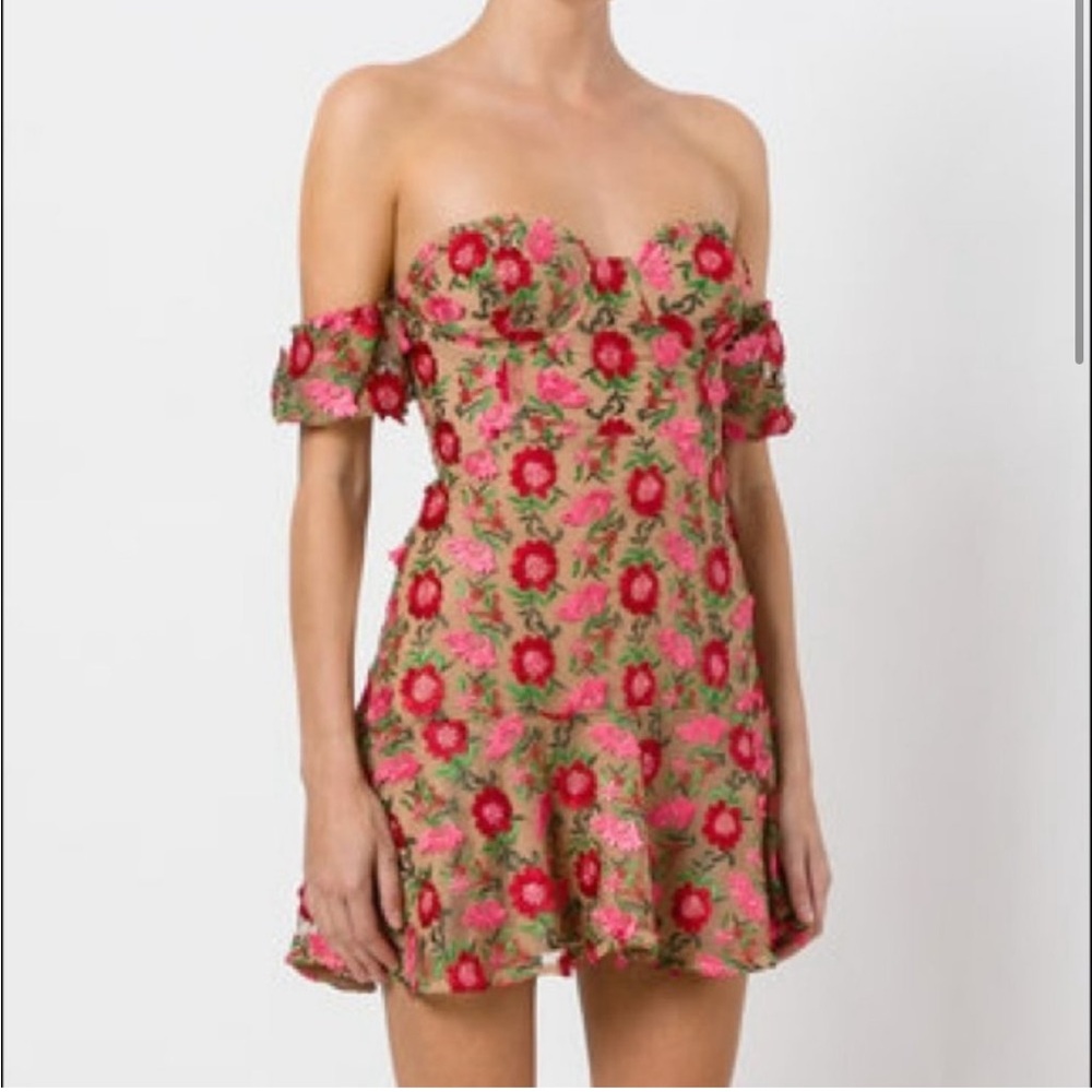 For love & lemons Beige/nude floral strapless off shoulder dress